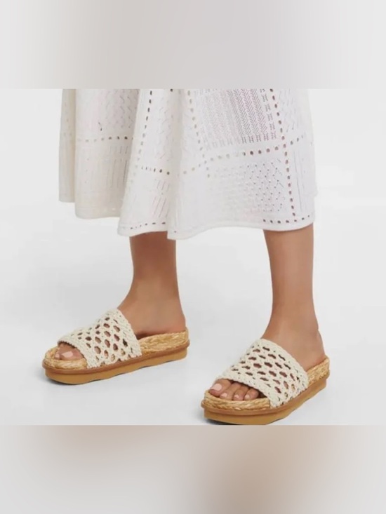 Chloé Cream Crochet White Wavy Crochet Espadrille Slide Sandals
